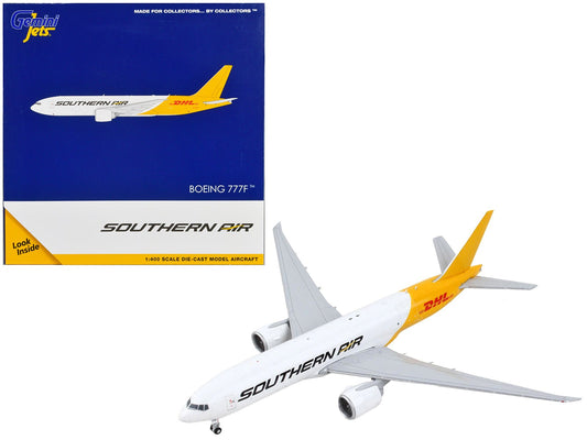 Boeing 777F Commercial Aircraft "Southern Air - DHL" White and Yellow 1/400 Diecast Model Airplane by GeminiJets free shipping USA - Rapid Vehicles