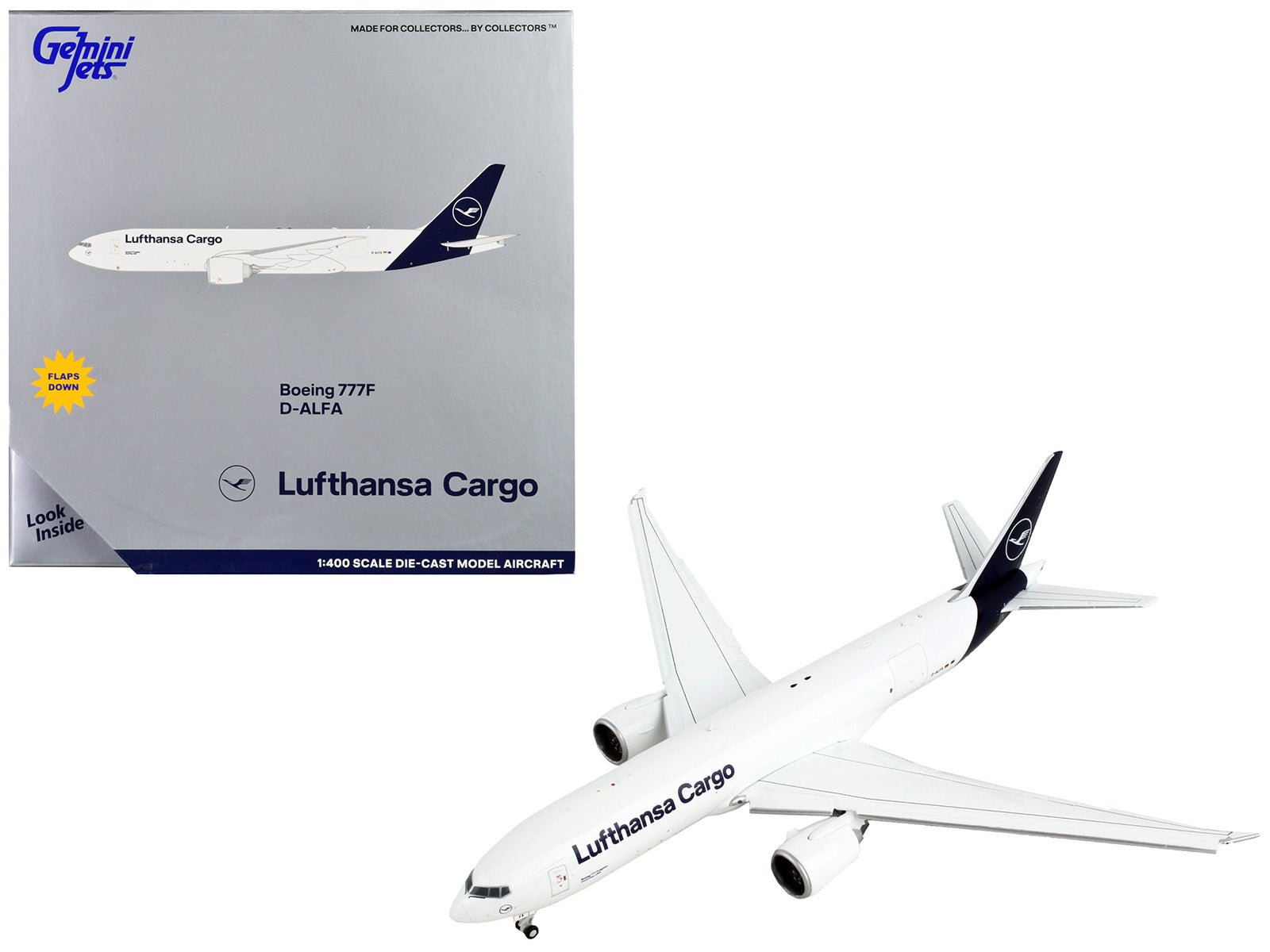 Boeing 777F Commercial Aircraft with Flaps Down "Lufthansa Cargo" White with Dark Blue Tail 1/400 Diecast Model Airplane by GeminiJets free shipping USA - Rapid Vehicles