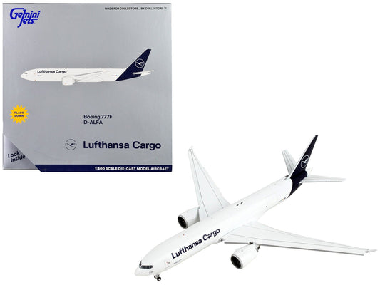 Boeing 777F Commercial Aircraft with Flaps Down "Lufthansa Cargo" White with Dark Blue Tail 1/400 Diecast Model Airplane by GeminiJets free shipping USA - Rapid Vehicles