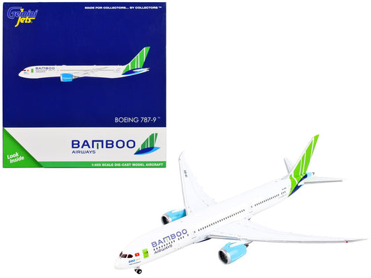 Boeing 787 - 9 Commercial Aircraft "Bamboo Airways" White with Green Tail 1/400 Diecast Model Airplane by GeminiJets free shipping USA - Rapid Vehicles