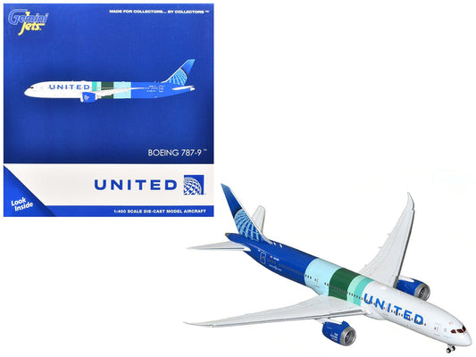 Boeing 787 - 9 Commercial Aircraft "United Airlines - The Future is SAF" (N24988) White and Blue with Stripes 1/400 Diecast Model Airplane by GeminiJets free shipping USA - Rapid Vehicles