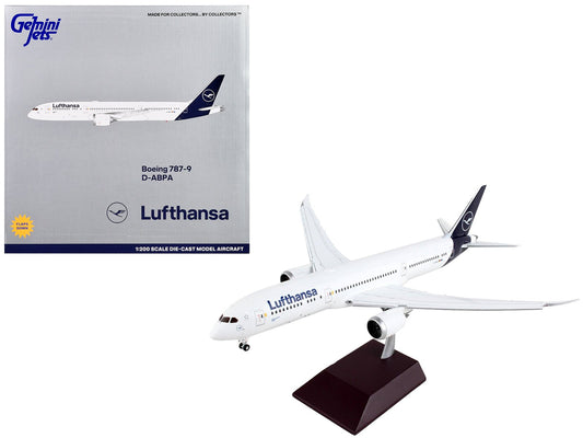 Boeing 787 - 9 Commercial Aircraft with Flaps Down "Lufthansa" White with Blue Tail "Gemini 200" Series 1/200 Diecast Model Airplane by GeminiJets free shipping USA - Rapid Vehicles