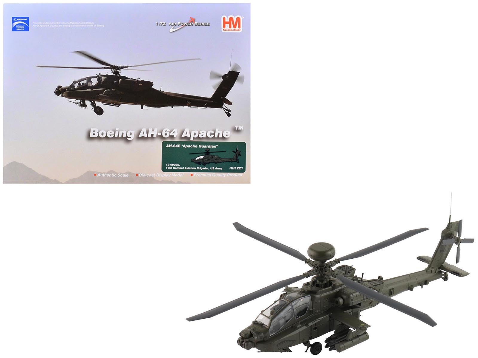 Boeing AH - 64E Apache Guardian Attack Helicopter "12 - 09025 16th Combat Aviation Brigade" United States Army "Air Power Series" 1/72 Diecast Model by Hobby Master free shipping USA - Rapid Vehicles