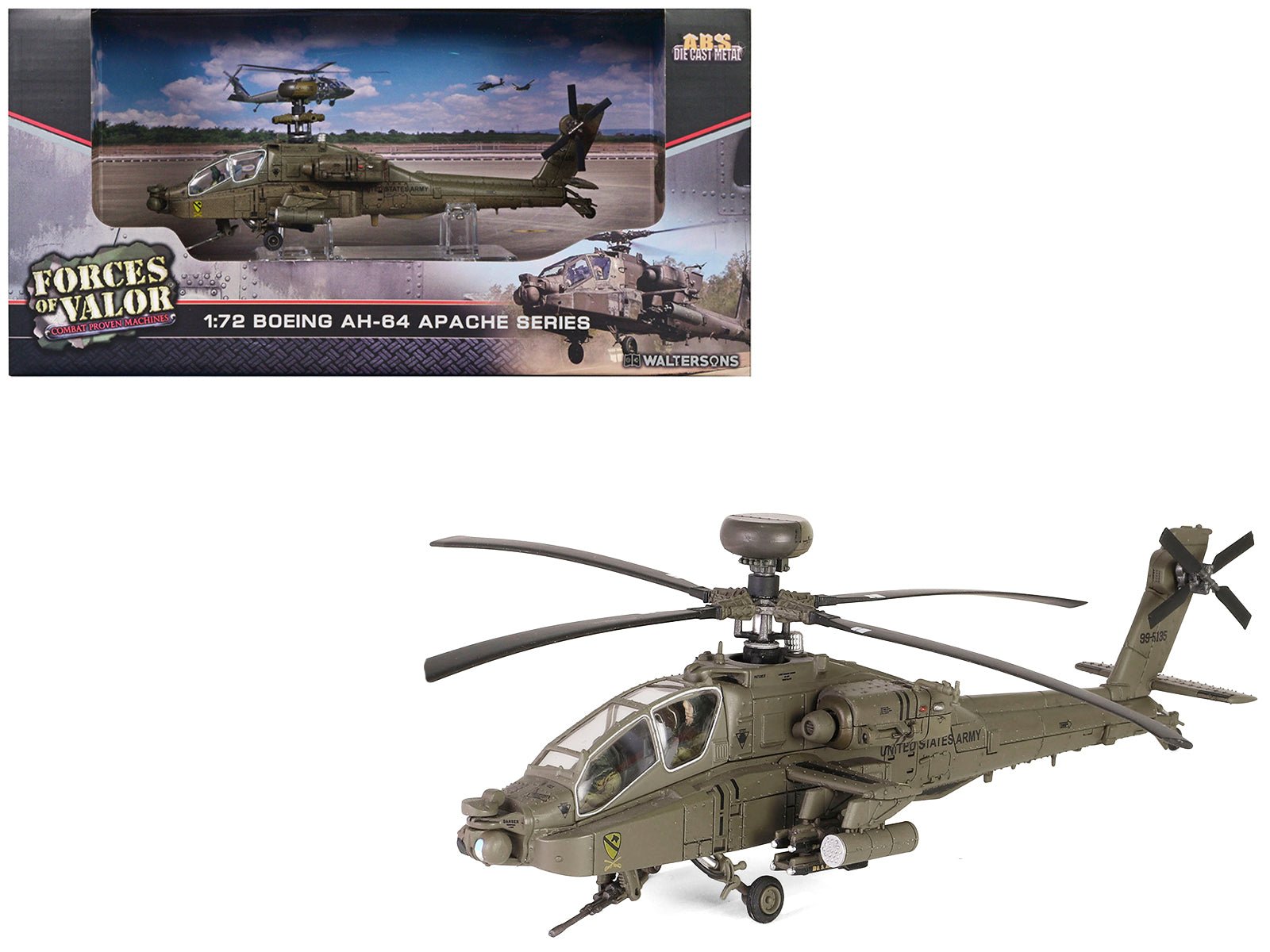 Boeing Apache AH - 64D Longbow Attack Helicopter "99 - 5135 of C Company 1 - 227 ATKHB 1st Cavalry Division 11th Aviation Regiment (Attack) Karbala Operation Iraq Freedom" (2003) United States Army 1/72 Diecast Model by Forces of Valor free shipping USA - Rapid Vehicles