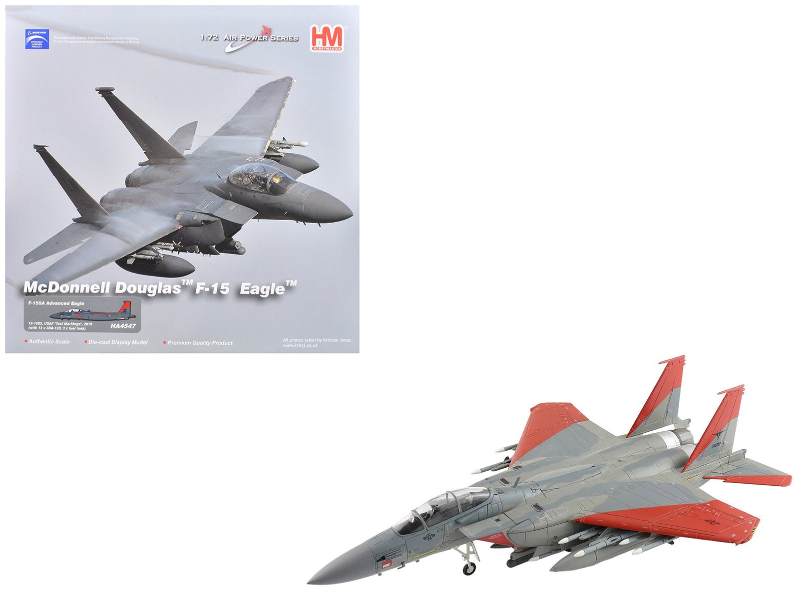 Boeing F - 15SA (Saudi Advanced) Eagle Fighter Aircraft "12 - 1002 USAF Test Markings" (2018) Saudi Royal Air Force "Air Power Series" 1/72 Diecast Model by Hobby Master free shipping USA - Rapid Vehicles