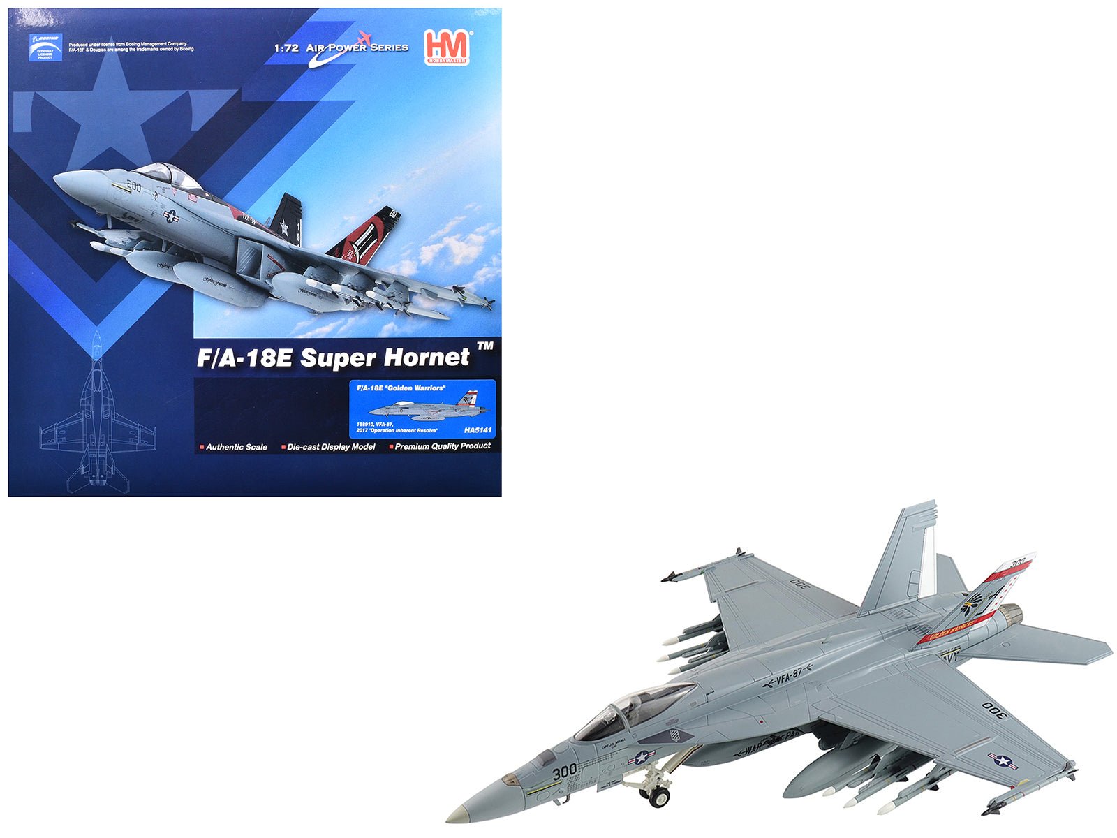 Boeing F/A - 18E Super Hornet Fighter Aircraft "168910 Golden Warriors VFA - 87 Operation Inherent Resolve" (2017) United States Navy "Air Power Series" 1/72 Diecast Model by Hobby Master free shipping USA - Rapid Vehicles