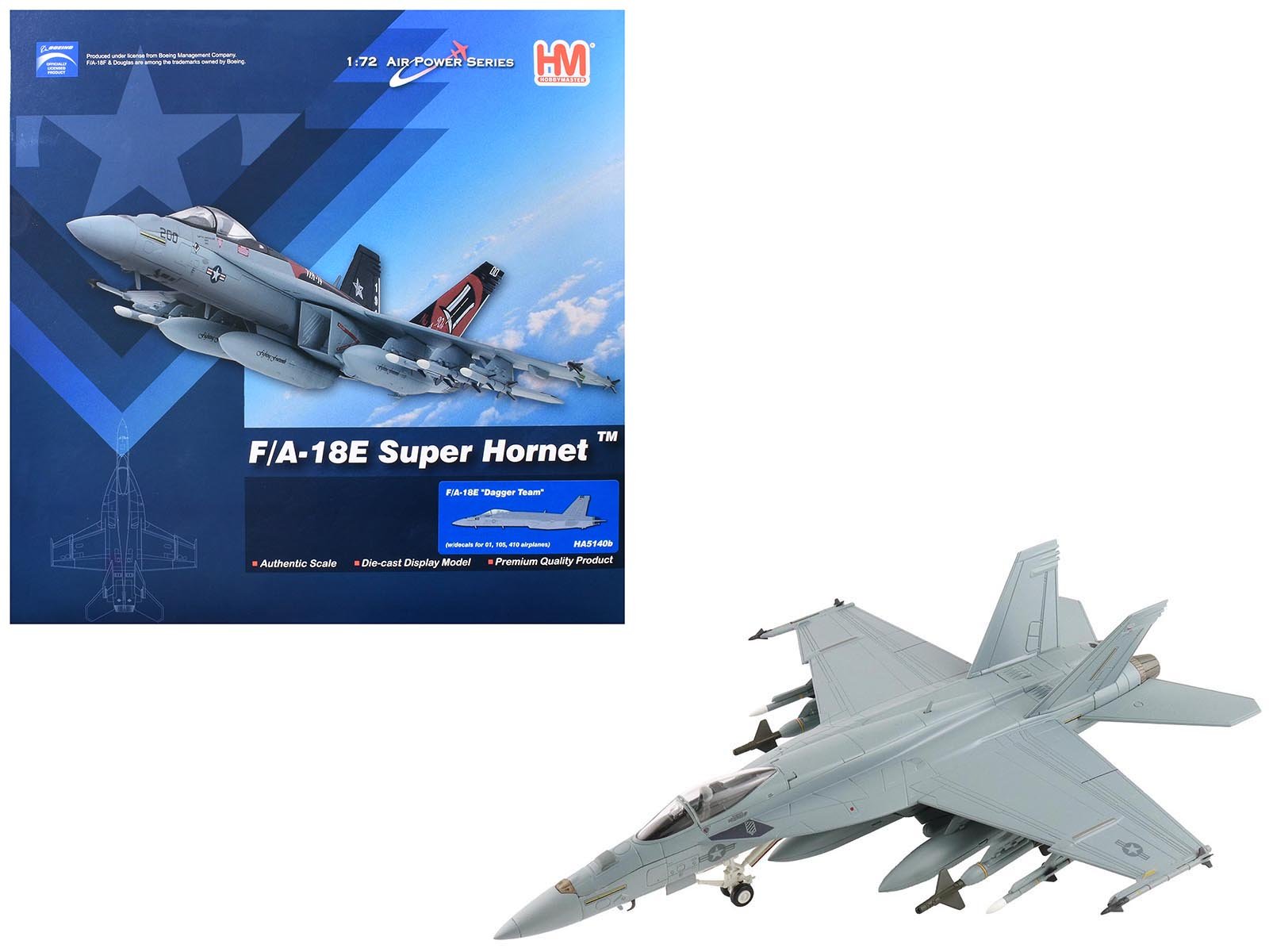 Boeing F/A-18E Super Hornet Fighter Aircraft "Dagger Team (with decals)" United States Navy "Air Power Series" 1/72 Diecast Model by Hobby Master free shipping USA - Rapid Vehicles