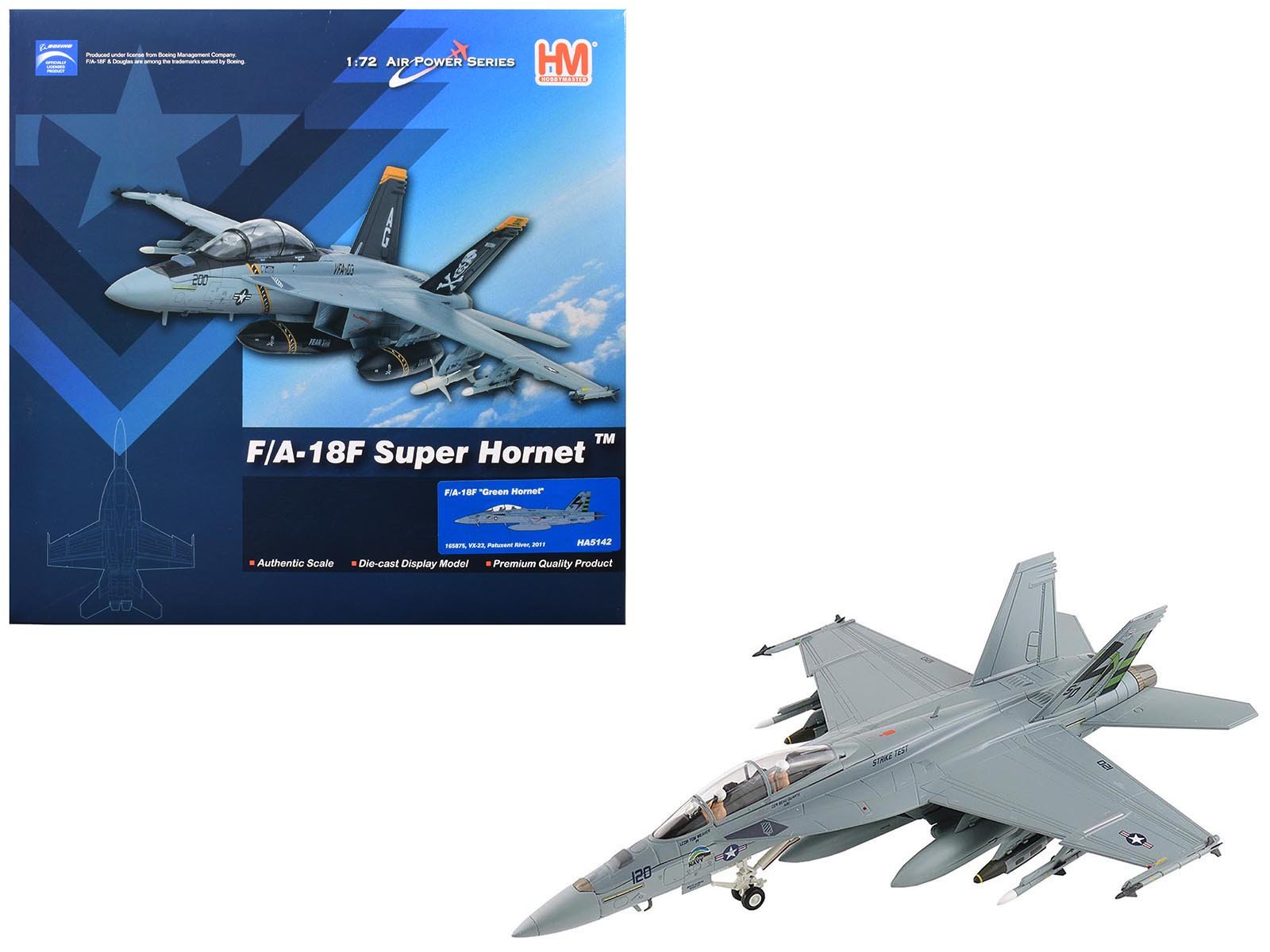 Boeing F/A-18F Super Hornet Fighter Aircraft "165875 Green Hornet VX-23 Salty Dogs NAS Patuxent River" (2011) United States Navy "Air Power Series" 1/72 Diecast Model by Hobby Master free shipping USA - Rapid Vehicles
