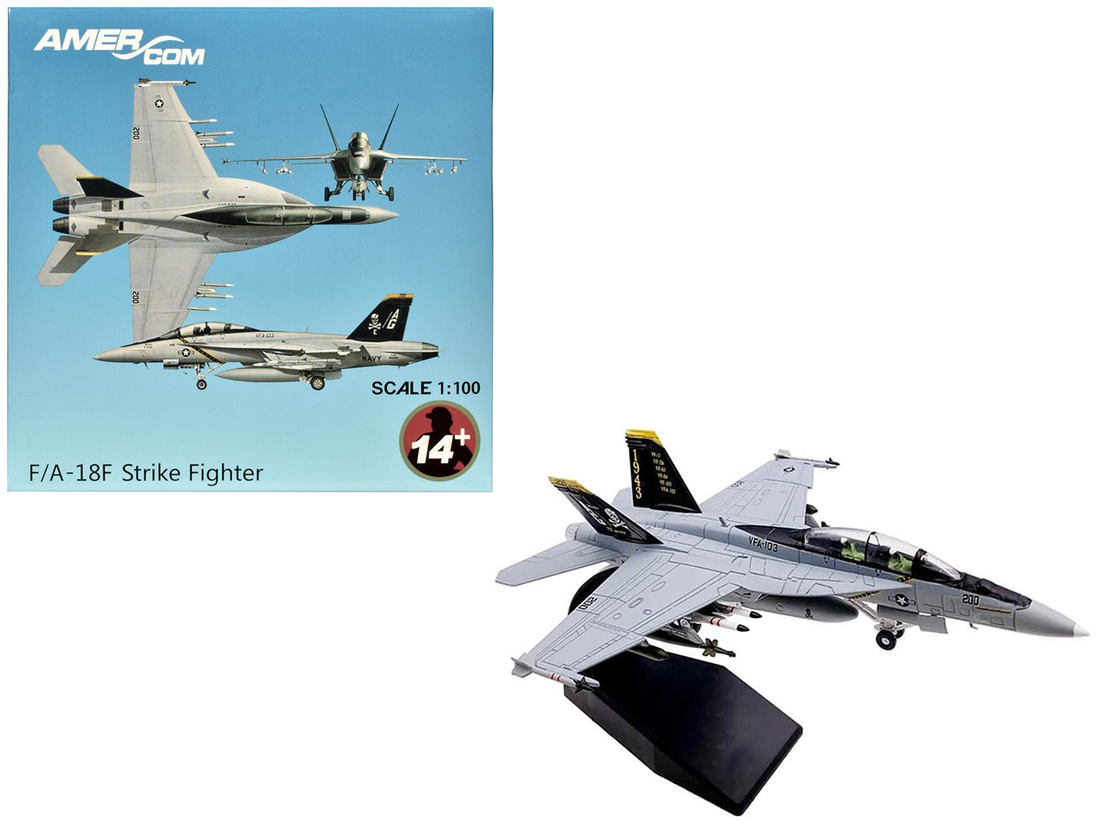 Boeing F/A - 18F Super Hornet Fighter Aircraft "VFA - 103 Jolly Rogers 75th Anniversary" (2018) United States Navy 1/100 Diecast Model Airplane free shipping USA - Rapid Vehicles