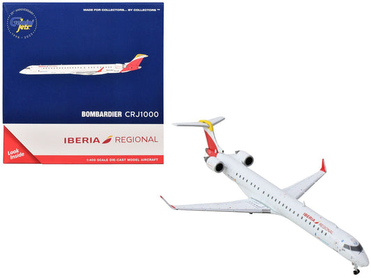 Bombardier CRJ1000 Commercial Aircraft "Iberia Regional" (EC - MVZ) White with Red Tail 1/400 Diecast Model Airplane by GeminiJets free shipping USA - Rapid Vehicles