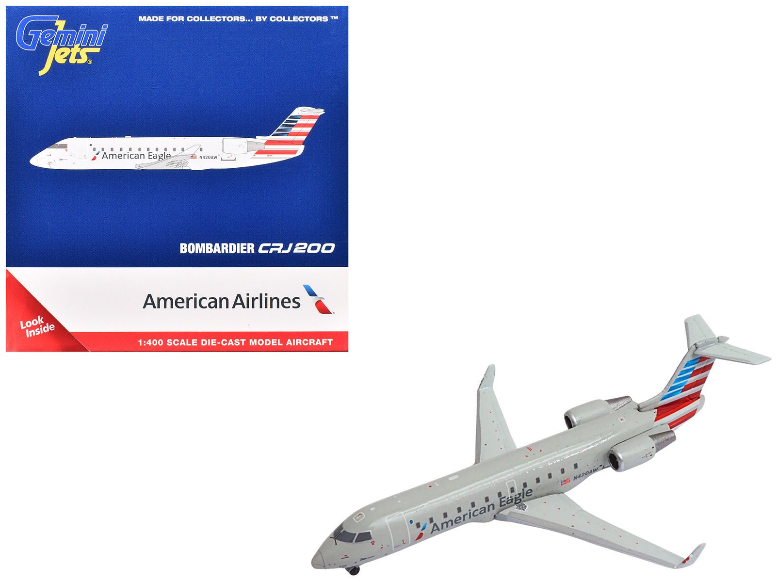 Bombardier CRJ200 Commercial Aircraft "American Eagle - Air Wisconsin" (N420AW) Gray with Red and Blue Tail 1/400 Diecast Model Airplane by GeminiJets free shipping USA - Rapid Vehicles
