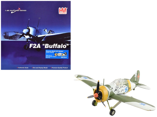 Brewster F2A Model 239 "Buffalo" Fighter Aircraft "BW364 LeLv 24 flown by Warrant Officer Ilmari Juutilainen" (1942) Finnish Air Force "Air Power Series" 1/48 Diecast Model by Hobby Master free shipping USA - Rapid Vehicles