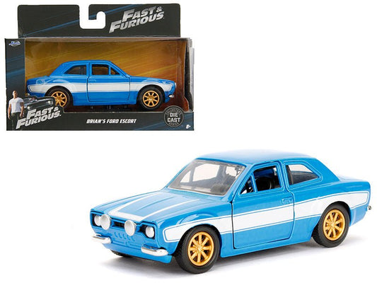 Brian's Ford Escort Light Blue with White Stripes "Fast & Furious" Movie 1/32 Diecast Model Car by Jada free shipping USA - Rapid Vehicles