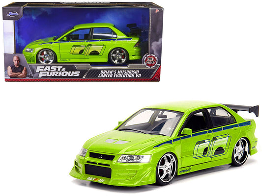 Brian's Mitsubishi Lancer Evolution VII Green with Graphics "Fast & Furious" Movie 1/24 Diecast Model Car by Jada free shipping USA - Rapid Vehicles