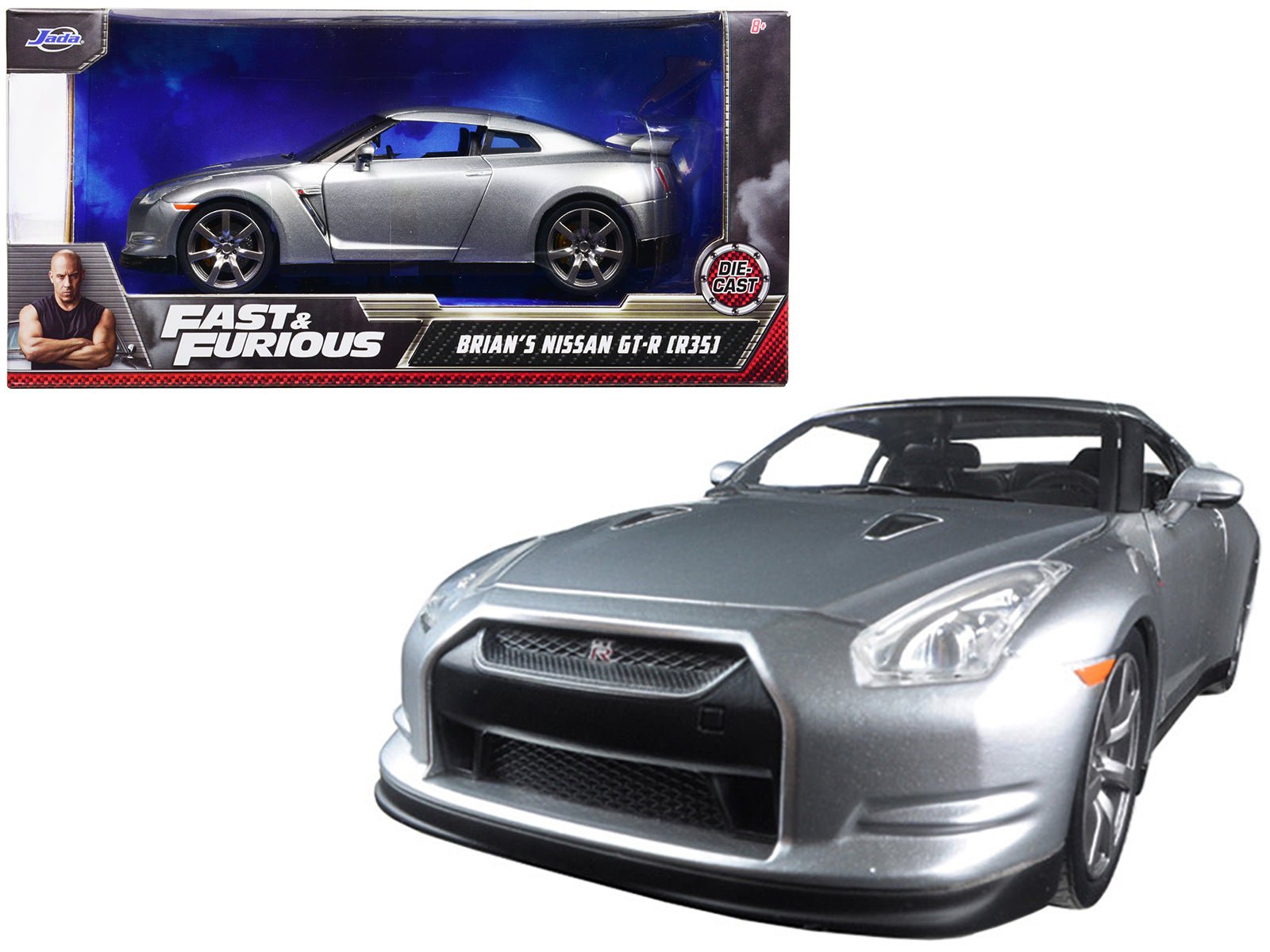 Brian's Nissan GT - R (R35) Silver "Fast & Furious" Movie 1/24 Diecast Model Car by Jada free shipping USA - Rapid Vehicles
