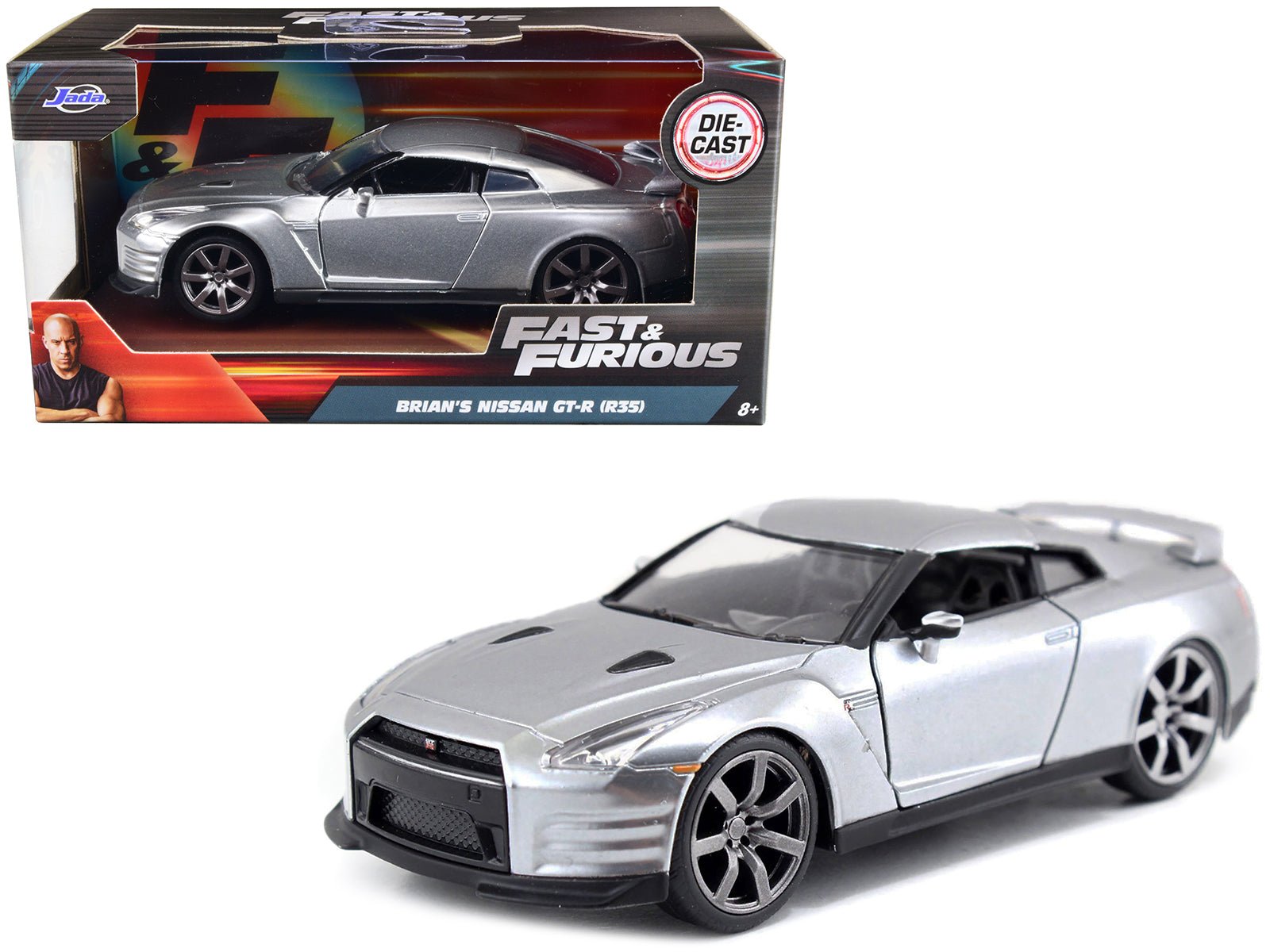 Brian's Nissan GT - R (R35) Silver Metallic "Fast & Furious" Movie 1/32 Diecast Model Car by Jada free shipping USA - Rapid Vehicles