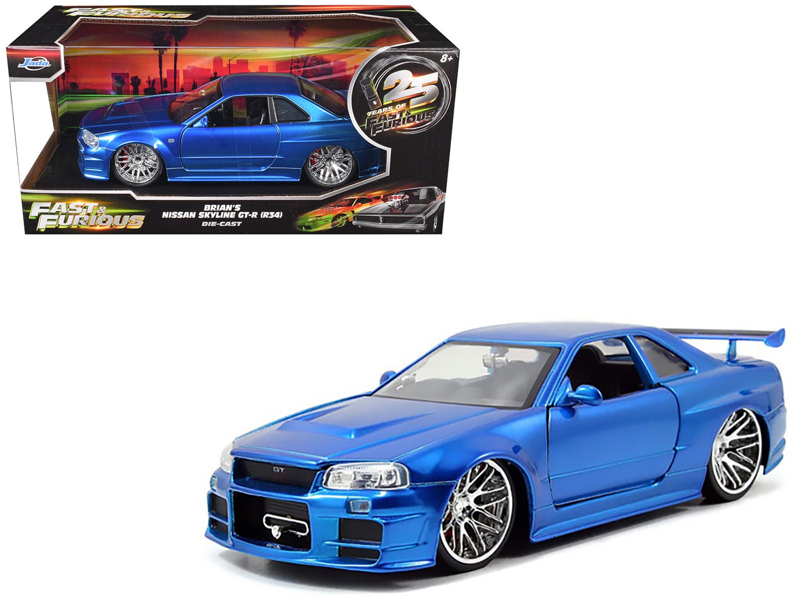 Brian's Nissan GTR Skyline R34 RHD (Right Hand Drive) Blue "Fast & Furious" Movie 1/24 Diecast Model Car by Jada free shipping USA - Rapid Vehicles