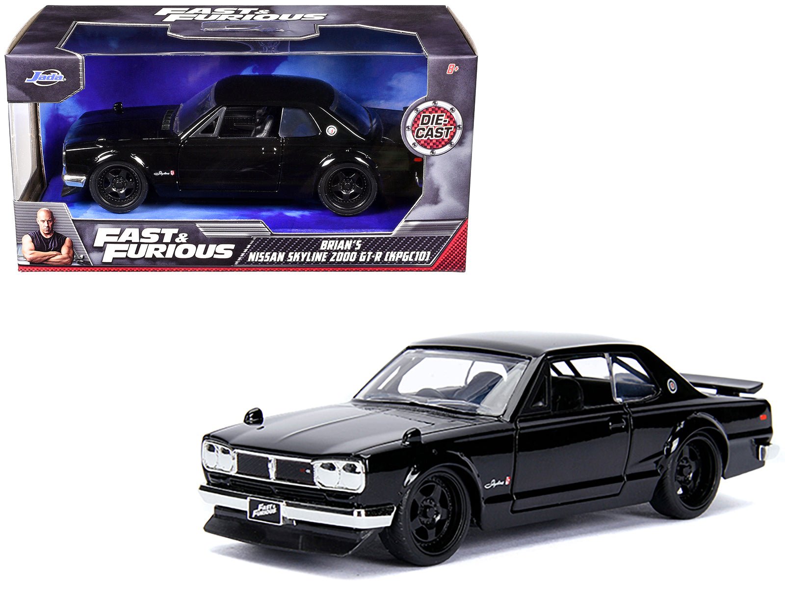 Brian's Nissan Skyline 2000 GT - R (KPGC10) Black "Fast & Furious" Movie 1/32 Diecast Model Car by Jada free shipping USA - Rapid Vehicles