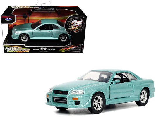 Brian's Nissan Skyline GT - R (BNR34) RHD (Right Hand Drive) Turquoise Metallic "Fast & Furious" Movie 1/32 Diecast Model Car by Jada free shipping USA - Rapid Vehicles