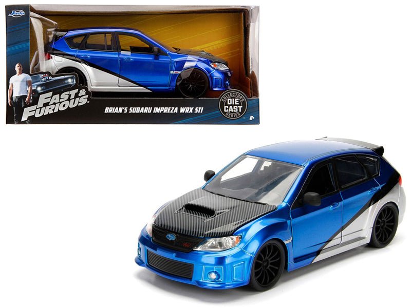 Brian's Subaru Impreza WRX STI Blue and Silver with Carbon Hood "Fast & Furious" Movie 1/24 Diecast Model Car by Jada free shipping USA - Rapid Vehicles