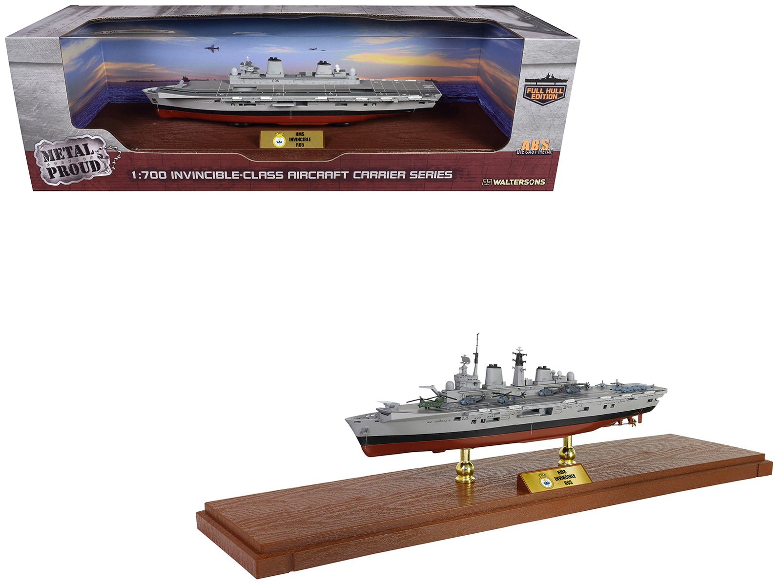 British HMS Invincible (R05) Aircraft Carrier Full - Hull Edition "Falklands War" (1982) British Royal Navy "Battleship" Series 1/700 Diecast Model by Metal Proud free shipping USA - Rapid Vehicles