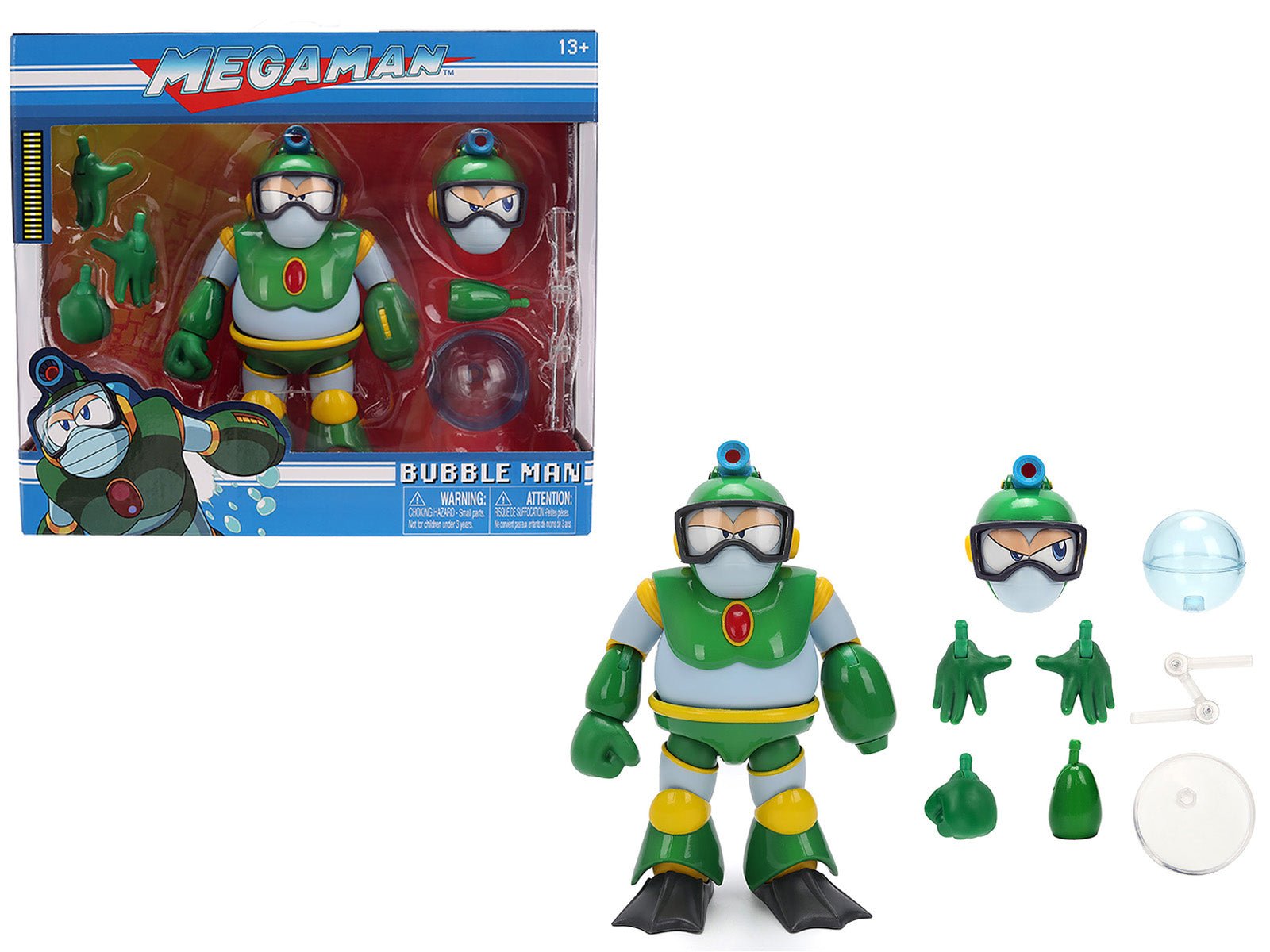 Bubble Man 5" Moveable Figure (Deluxe Version) with Accessories and Alternate Head and Hands "Mega Man" (1987) Video Game Model by Jada free shipping USA - Rapid Vehicles