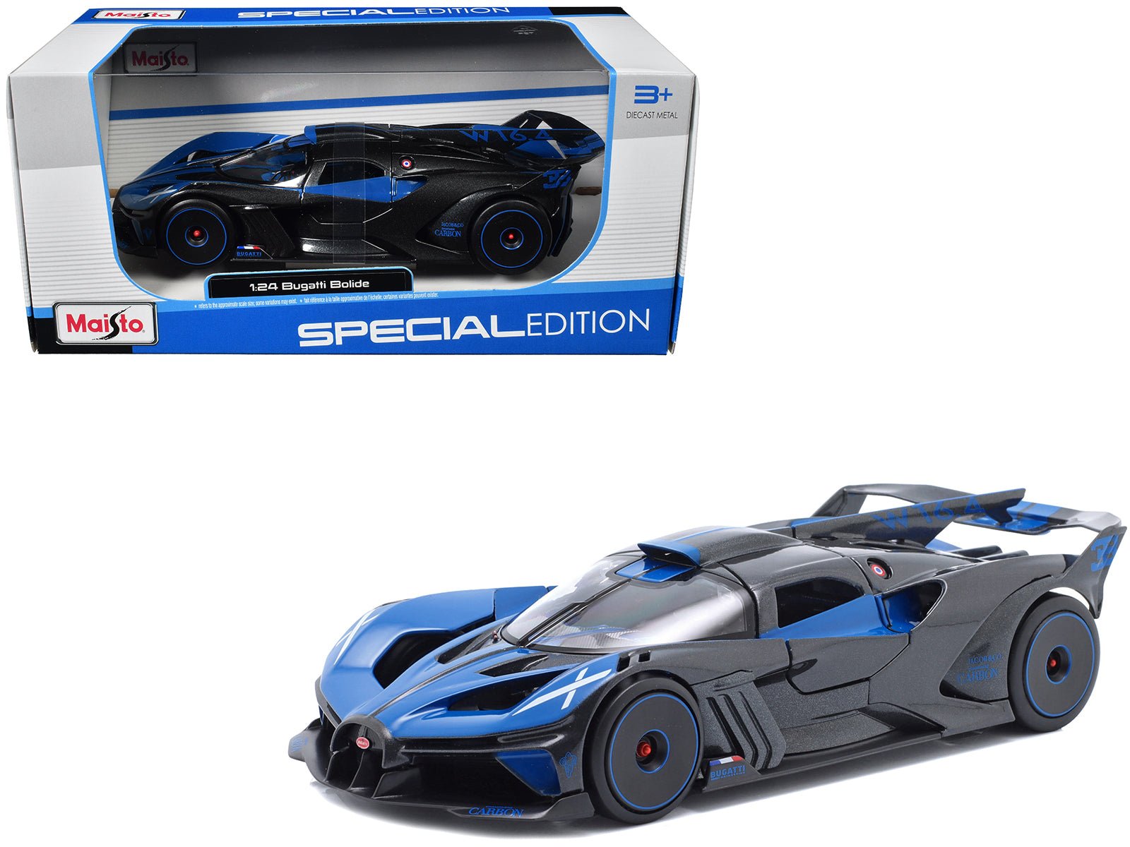 Bugatti Bolide Blue and Black Metallic "Special Edition" Series 1/24 Diecast Model Car by Maisto free shipping USA - Rapid Vehicles