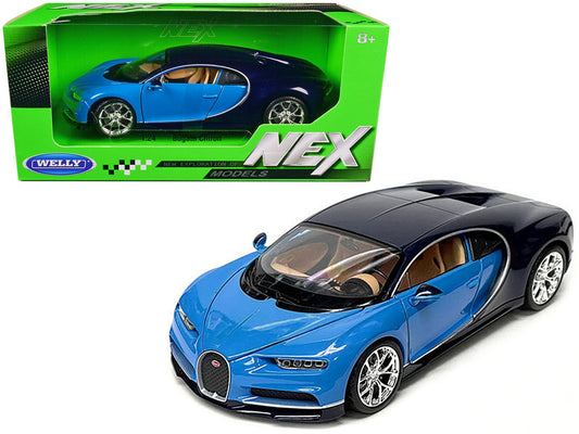 Bugatti Chiron Blue and Dark Blue Two - Tone "NEX Models" Series 1/24 Diecast Model Car by Welly free shipping USA - Rapid Vehicles