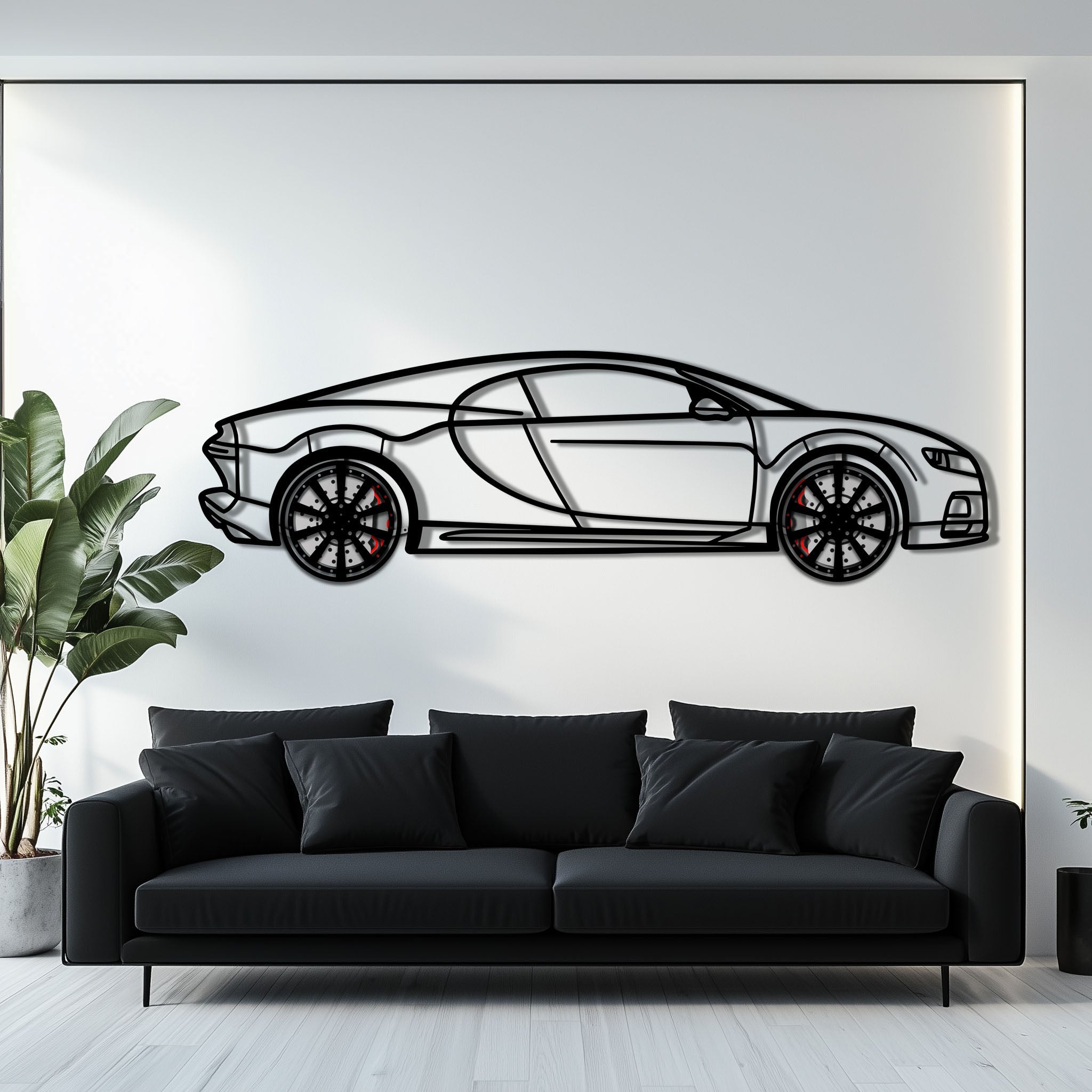 Bugatti Chiron Metal Car Wall Art with Rotating Wheels - Ultimate Hypercar Silhouette Decor - Interactive Automotive Wall Art - KAFMEKA116 - Rapid Vehicles