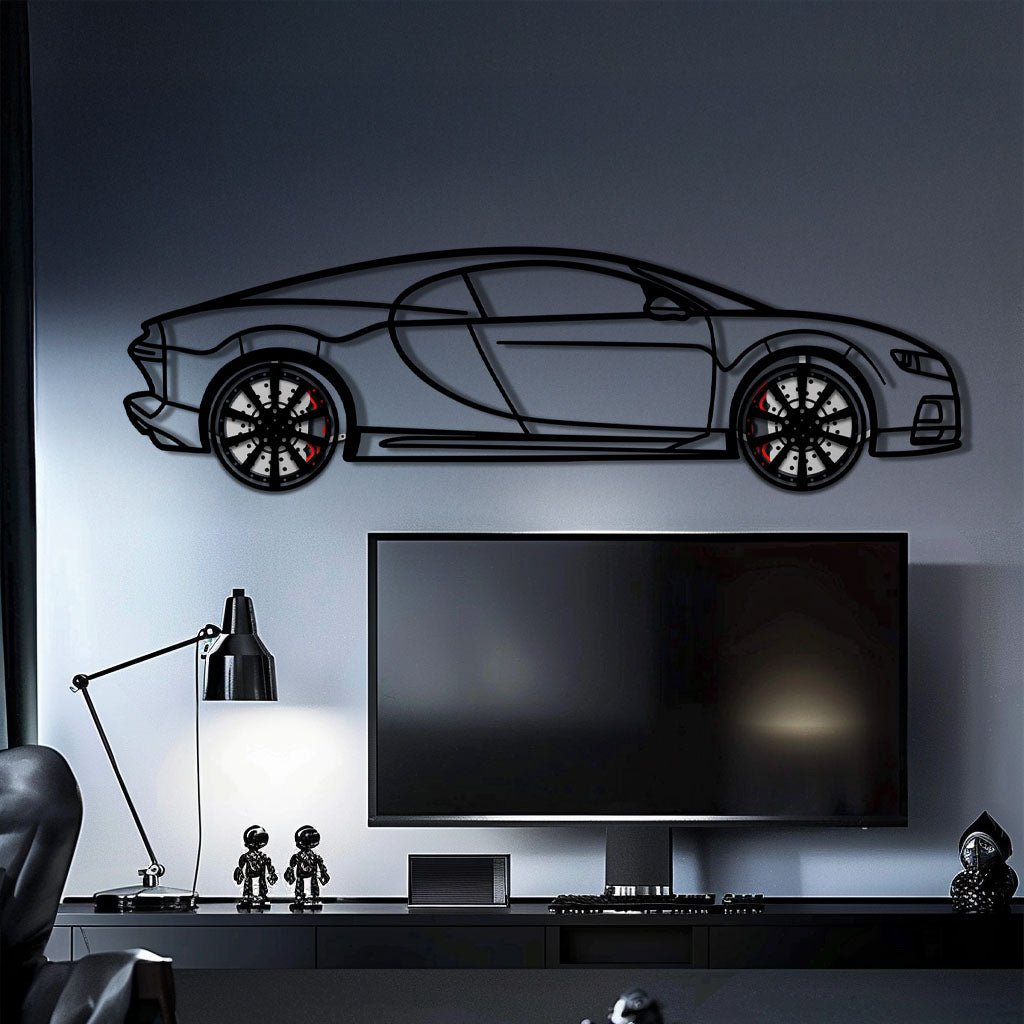 Bugatti Chiron Metal Car Wall Art with Rotating Wheels - Ultimate Hypercar Silhouette Decor - Interactive Automotive Wall Art - KAFMEKA116 - Rapid Vehicles