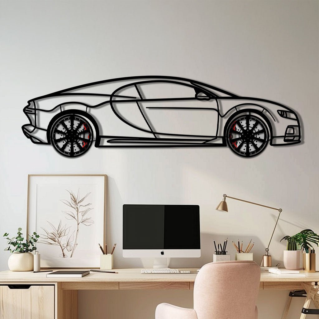 Bugatti Chiron Metal Car Wall Art with Rotating Wheels - Ultimate Hypercar Silhouette Decor - Interactive Automotive Wall Art - KAFMEKA116 - Rapid Vehicles