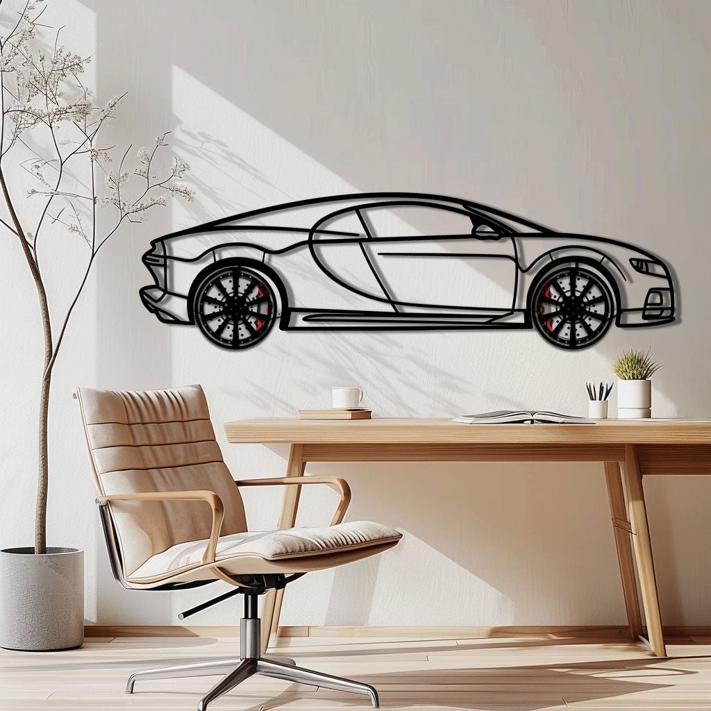 Bugatti Chiron Metal Car Wall Art with Rotating Wheels - Ultimate Hypercar Silhouette Decor - Interactive Automotive Wall Art - KAFMEKA116 - Rapid Vehicles