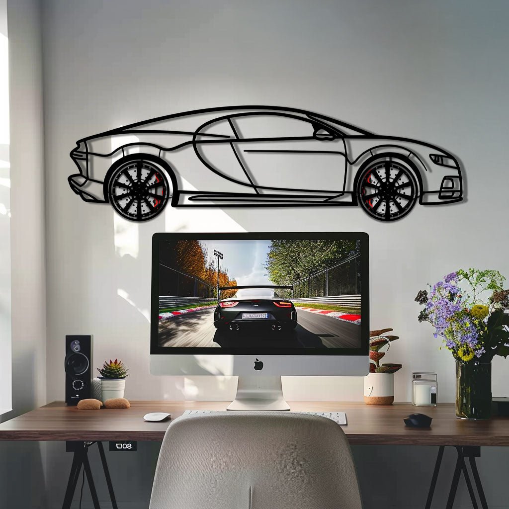Bugatti Chiron Metal Car Wall Art with Rotating Wheels - Ultimate Hypercar Silhouette Decor - Interactive Automotive Wall Art - KAFMEKA116 - Rapid Vehicles