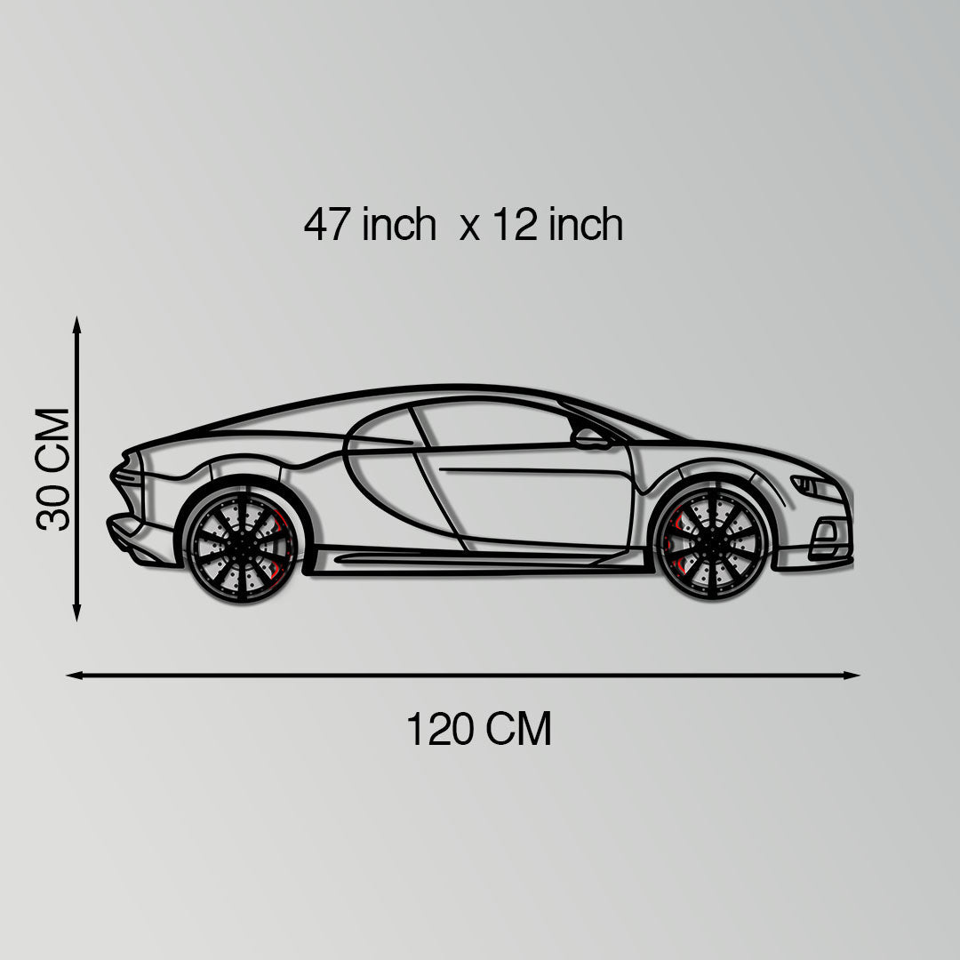Bugatti Chiron Metal Car Wall Art with Rotating Wheels - Ultimate Hypercar Silhouette Decor - Interactive Automotive Wall Art - KAFMEKA116 - Rapid Vehicles