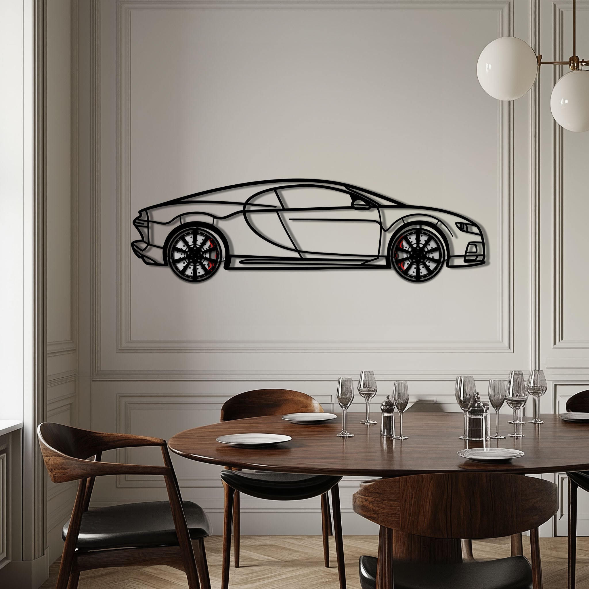 Bugatti Chiron Metal Car Wall Art with Rotating Wheels - Ultimate Hypercar Silhouette Decor - Interactive Automotive Wall Art - KAFMEKA116 - Rapid Vehicles