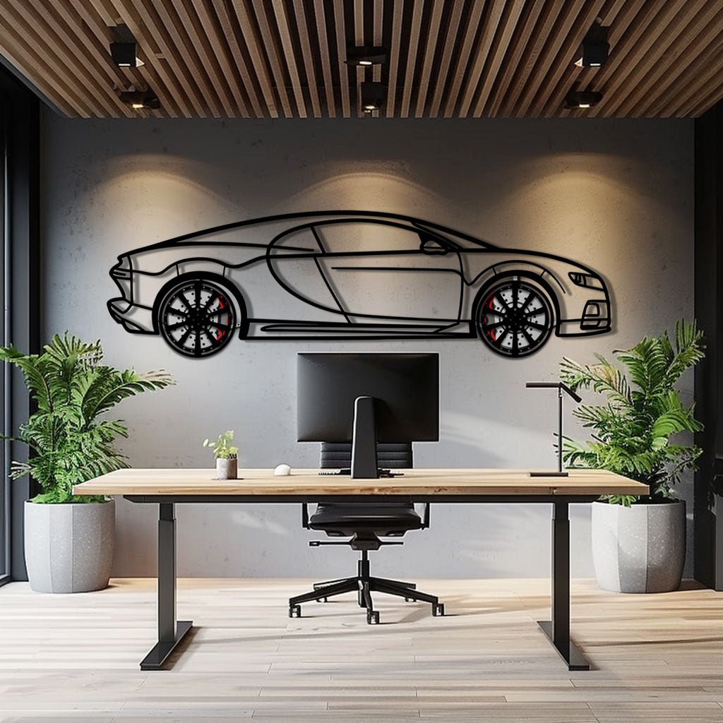 Bugatti Chiron Metal Car Wall Art with Rotating Wheels - Ultimate Hypercar Silhouette Decor - Interactive Automotive Wall Art - KAFMEKA116 - Rapid Vehicles
