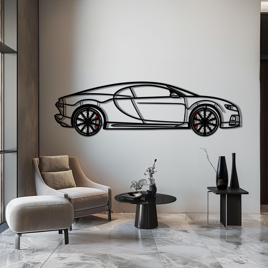 Bugatti Chiron Metal Car Wall Art with Rotating Wheels - Ultimate Hypercar Silhouette Decor - Interactive Automotive Wall Art - KAFMEKA116 - Rapid Vehicles
