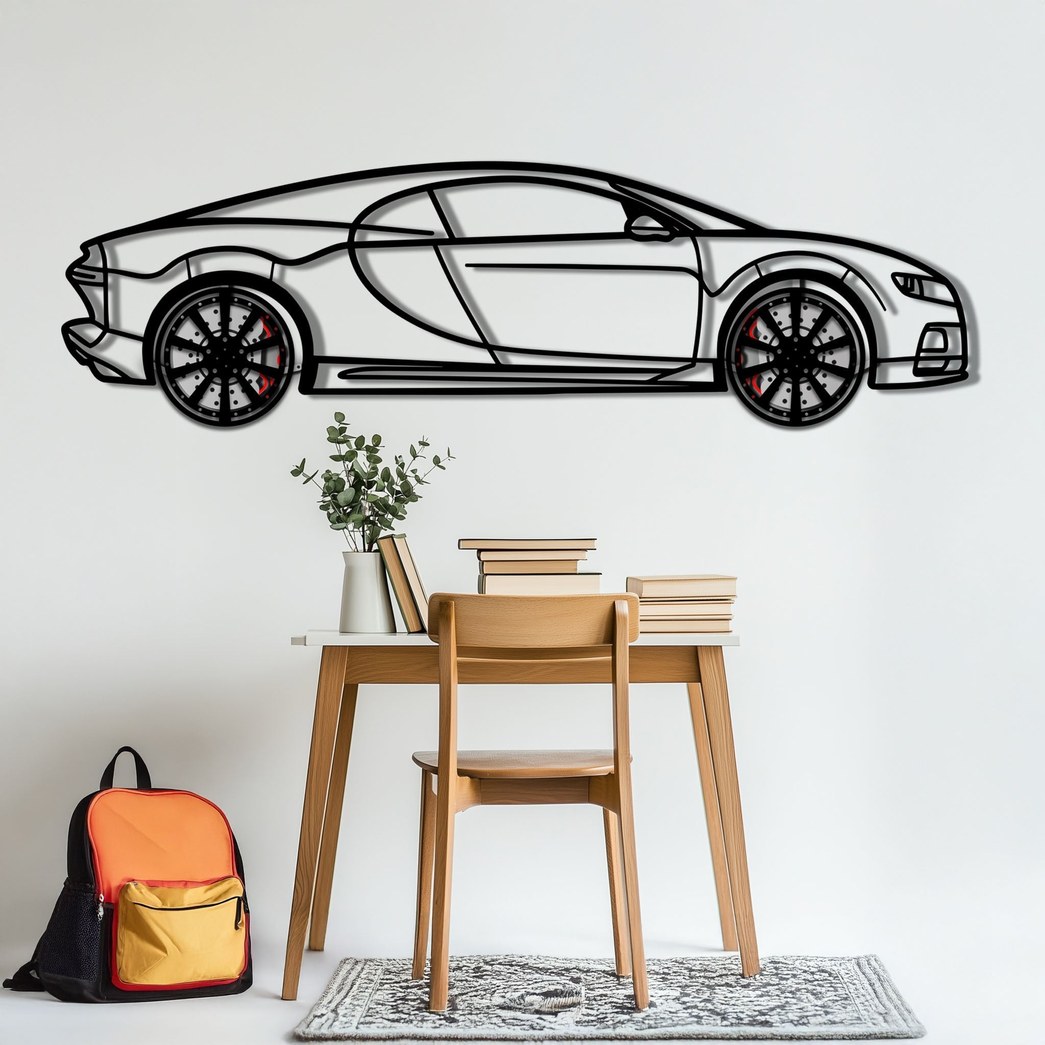 Bugatti Chiron Metal Car Wall Art with Rotating Wheels - Ultimate Hypercar Silhouette Decor - Interactive Automotive Wall Art - KAFMEKA116 - Rapid Vehicles