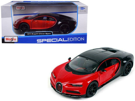 Bugatti Chiron Sport "16" Red and Black "Special Edition" 1/24 Diecast Model Car by Maisto free shipping USA - Rapid Vehicles