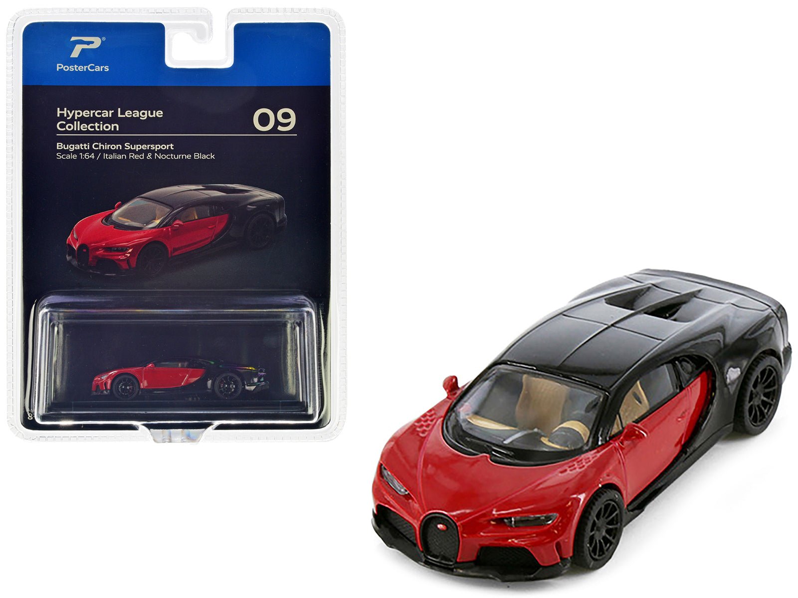 Bugatti Chiron Supersport Italian Red and Nocturne Black "Hypercar League Collection" 1/64 Diecast Model Car by PosterCars free shipping USA - Rapid Vehicles