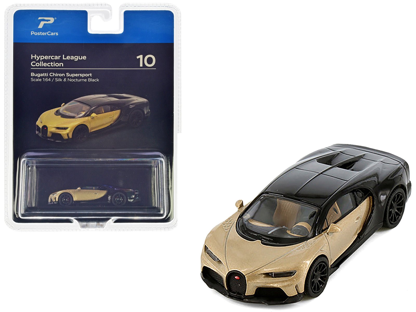 Bugatti Chiron Supersport Silk Gold Metallic and Nocturne Black "Hypercar League Collection" 1/64 Diecast Model Car by PosterCars free shipping USA - Rapid Vehicles