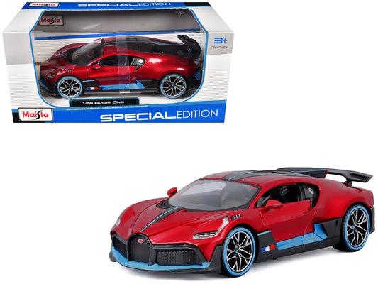 Bugatti Divo Red Metallic with Carbon and Blue Accents "Special Edition" 1/24 Diecast Model Car by Maisto free shipping USA - Rapid Vehicles