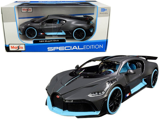 Bugatti Divo Satin Charcoal Gray with Carbon and Blue Accents "Special Edition" 1/24 Diecast Model Car by Maisto free shipping USA - Rapid Vehicles
