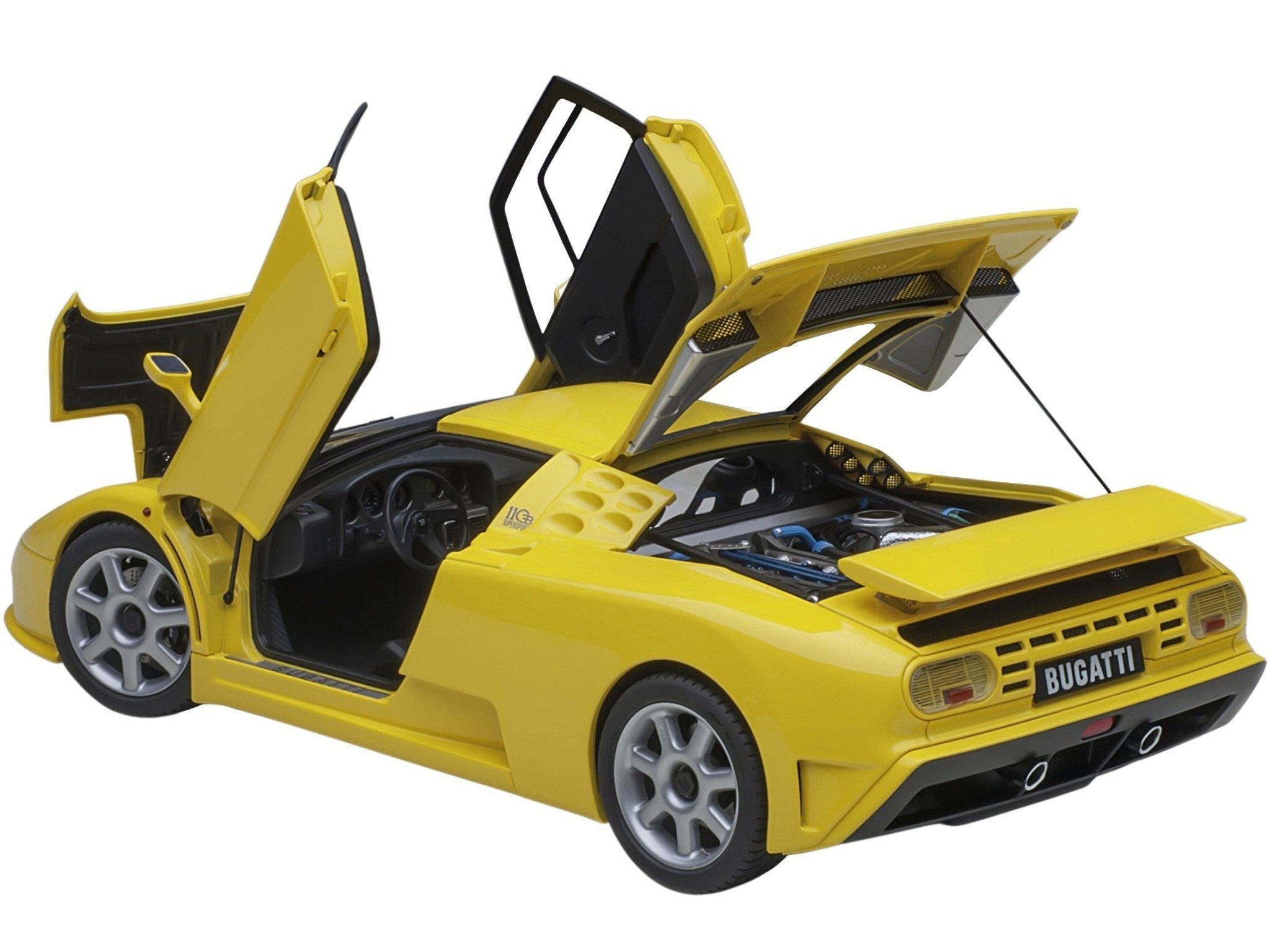 Bugatti EB110 SS Super Sport Giallo Bugatti Yellow with Silver Wheels 1/18 Model Car by Autoart - Rapid Vehicles