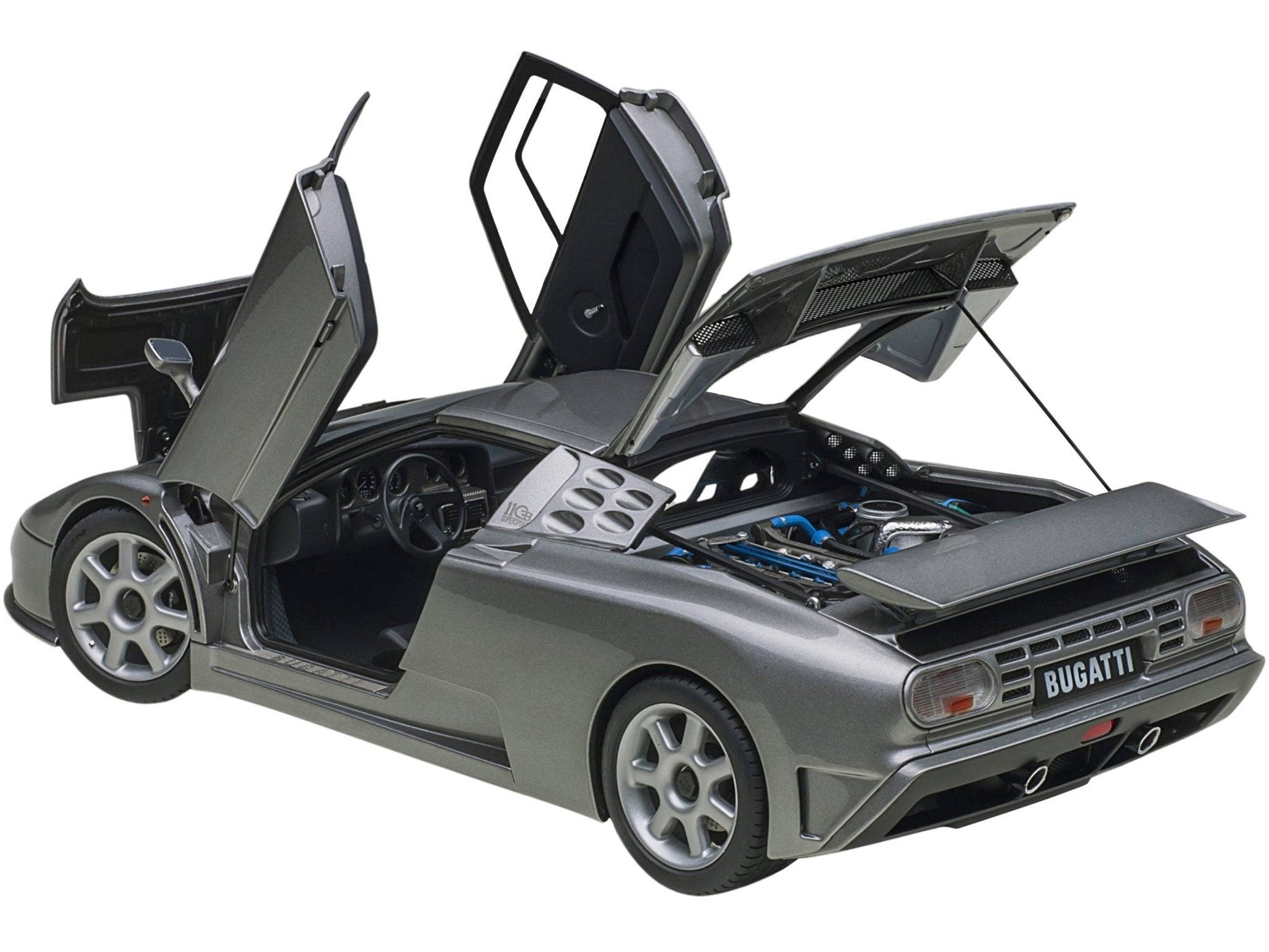 Bugatti EB110 SS Super Sport Grigio Metalizzatto Silver Metallic with Silver Wheels 1/18 Model Car by Autoart - Rapid Vehicles