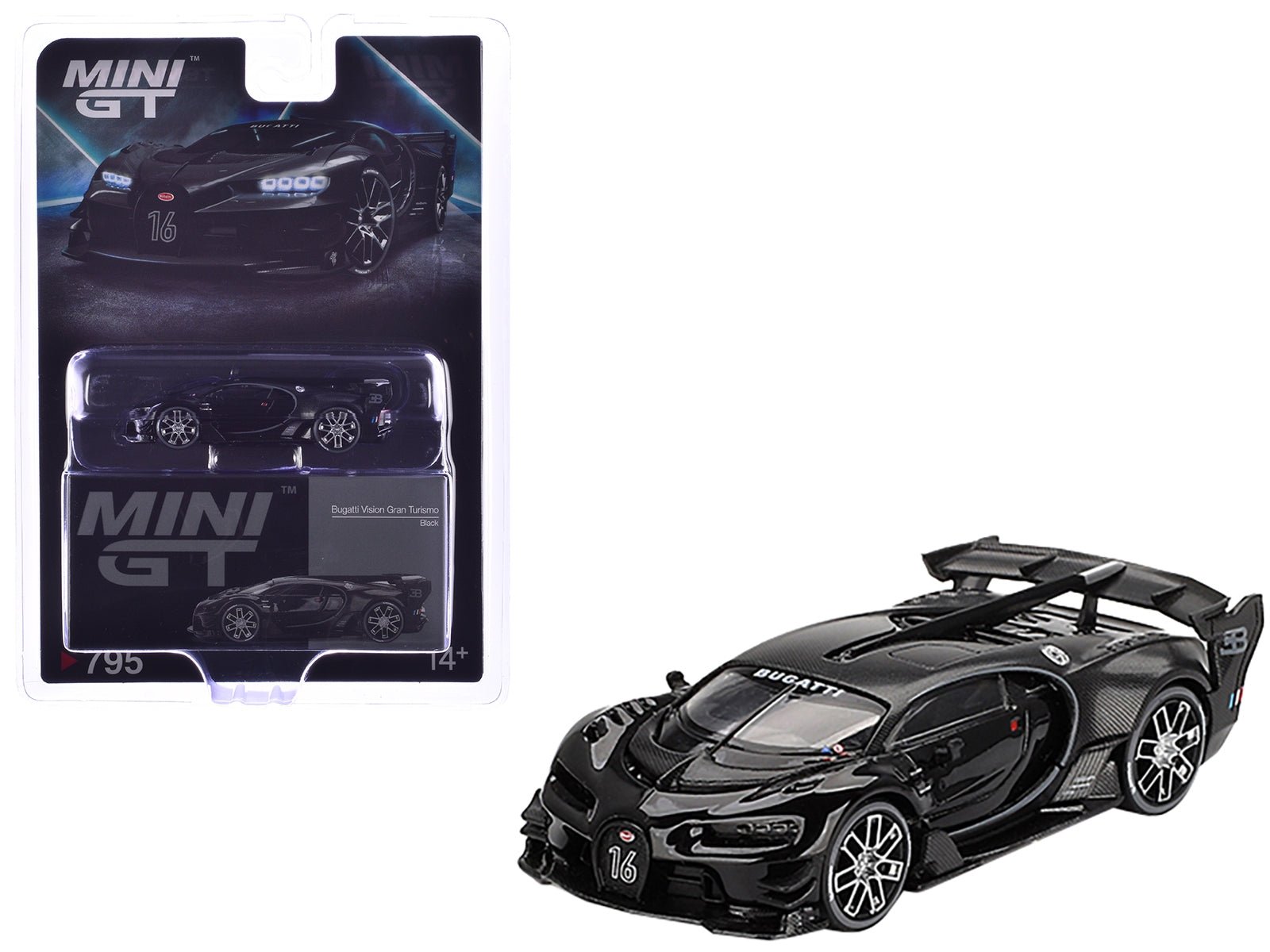 Bugatti Vision Gran Turismo Black and Carbon Limited Edition 1/64 Diecast Model Car by Mini GT - Rapid Vehicles