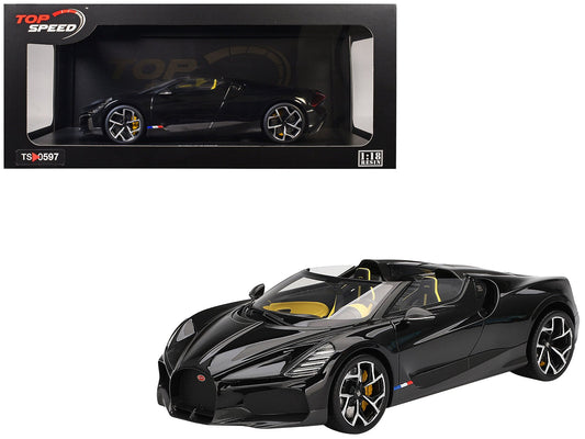 Bugatti W16 Mistral Black with Yellow Interior 1/18 Model Car by Top Speed free shipping USA - Rapid Vehicles