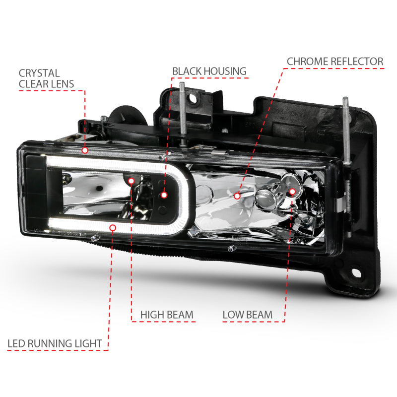 ANZO 1999-2000 Cadillac Escalade Crystal Headlights Light Bar Black Housing (Pair) 111498