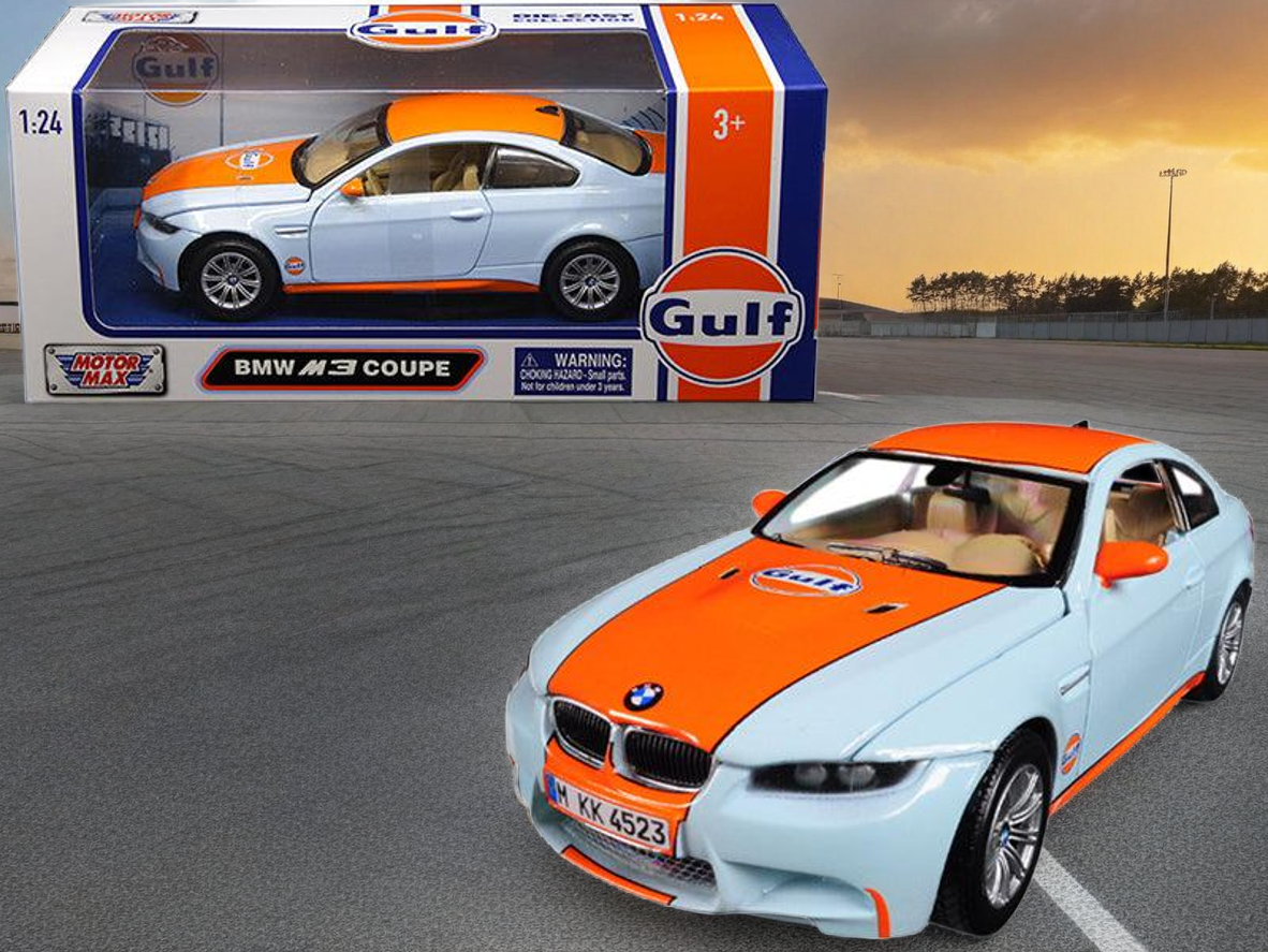 BMW M3 Coupe with "Gulf Oil" Livery Light Blue with Orange Stripe 1/24 Diecast Model Car by Motormax