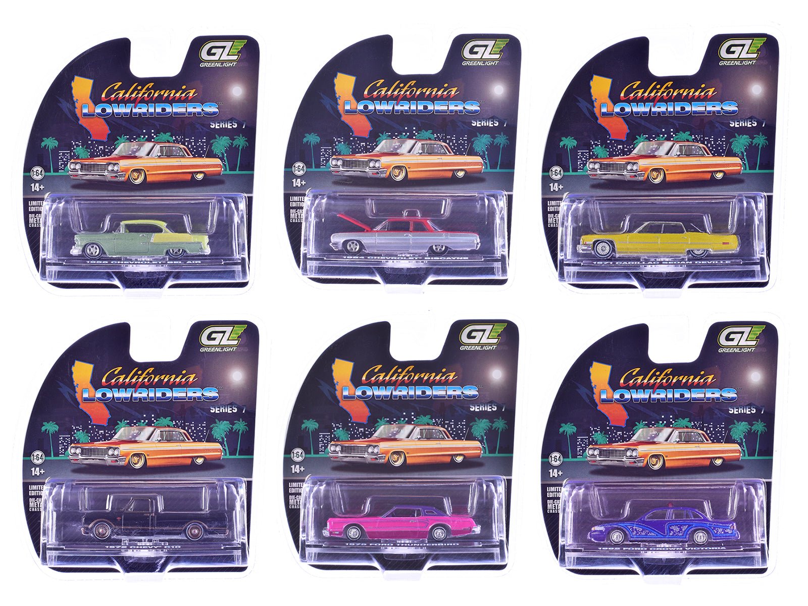 "California Lowriders" Series 7 Set of 6 pieces 1/64 Diecast Model Cars by Greenlight free shipping USA - Rapid Vehicles